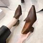 Gordong - Block Heel Faux Leather Pointed Ankle Loafers