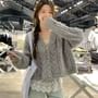 Sisyphi - V-Neck Perforated Button-Up Plain Cable Knit Cardigan