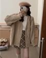 Bolgivy - Long Sleeve V-Neck Plain Cable Knit Cardigan
