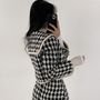 Mikiko - Houndstooth Cropped Jacket / High-Waist Mini A-Line Skirt