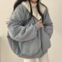 Janerium - Hooded Fluffy Oversized Zip Jacket