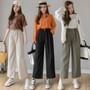 INEN - Elastic Waist Plain Cropped Wide Leg Pants