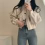 MIKIGA - Stand Collar Single-Breasted Woolen Croped Jacket