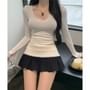 Striinkie - Low Waist Two Tone Mini Pleated Skirt